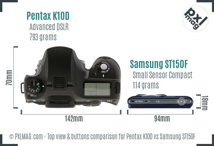 Pentax K10D vs Samsung ST150F top view buttons comparison
