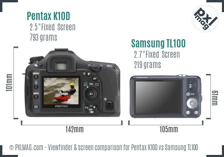 Pentax K10D vs Samsung TL100 Screen and Viewfinder comparison