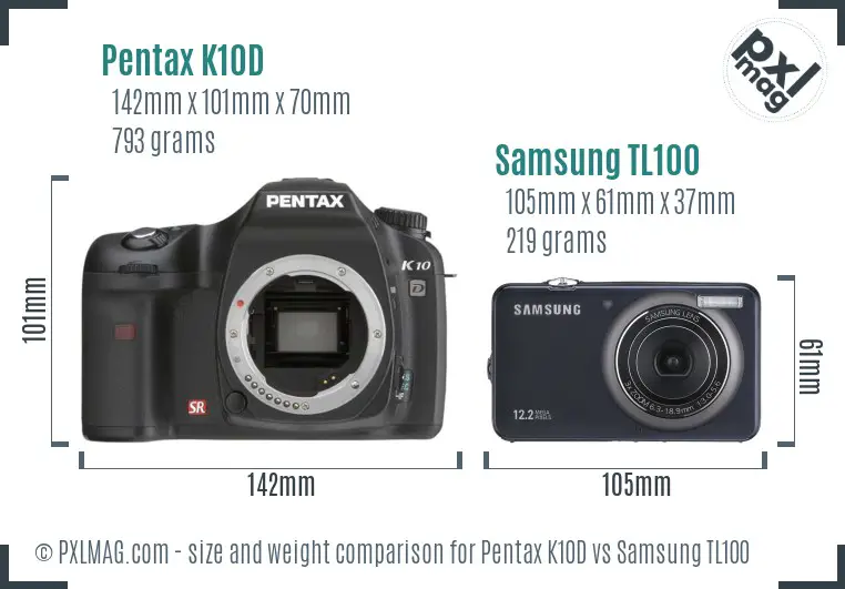 Pentax K10D vs Samsung TL100 size comparison