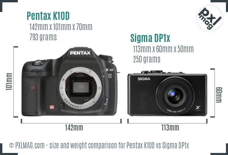 Pentax K10D vs Sigma DP1x size comparison