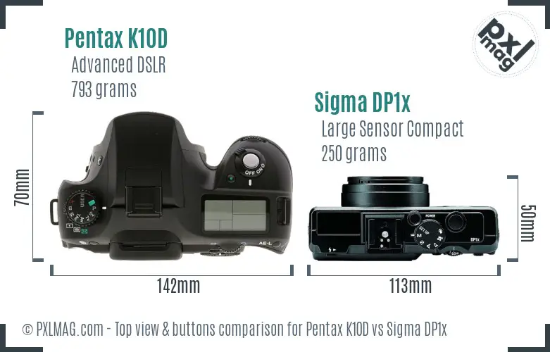 Pentax K10D vs Sigma DP1x top view buttons comparison