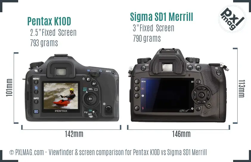 Pentax K10D vs Sigma SD1 Merrill Screen and Viewfinder comparison