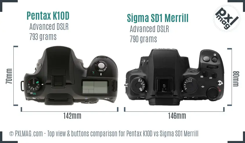 Pentax K10D vs Sigma SD1 Merrill top view buttons comparison