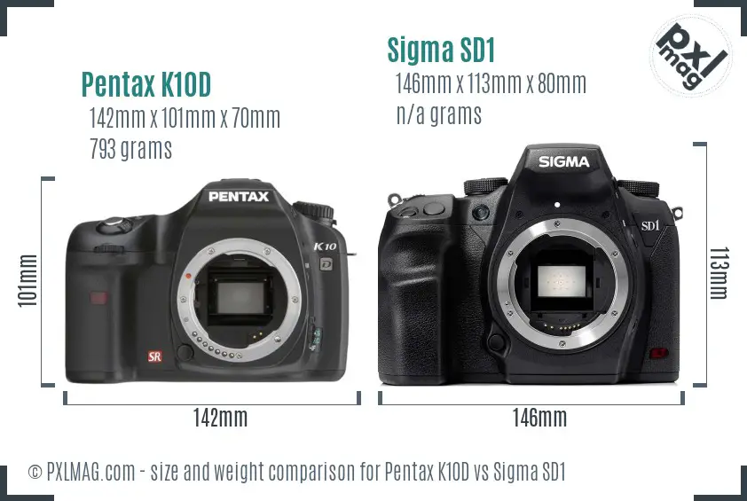 Pentax K10D vs Sigma SD1 size comparison
