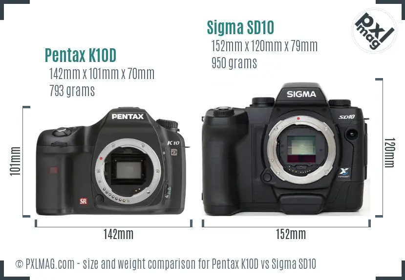 Pentax K10D vs Sigma SD10 size comparison