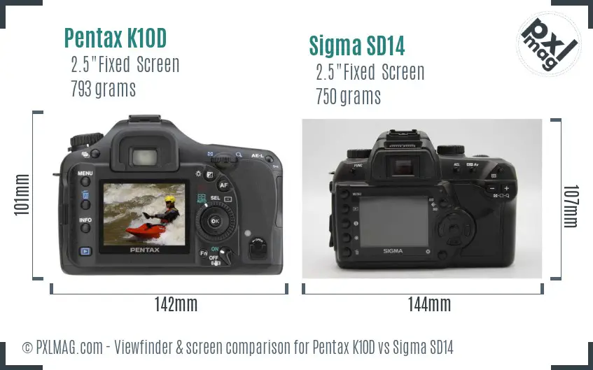 Pentax K10D vs Sigma SD14 Screen and Viewfinder comparison