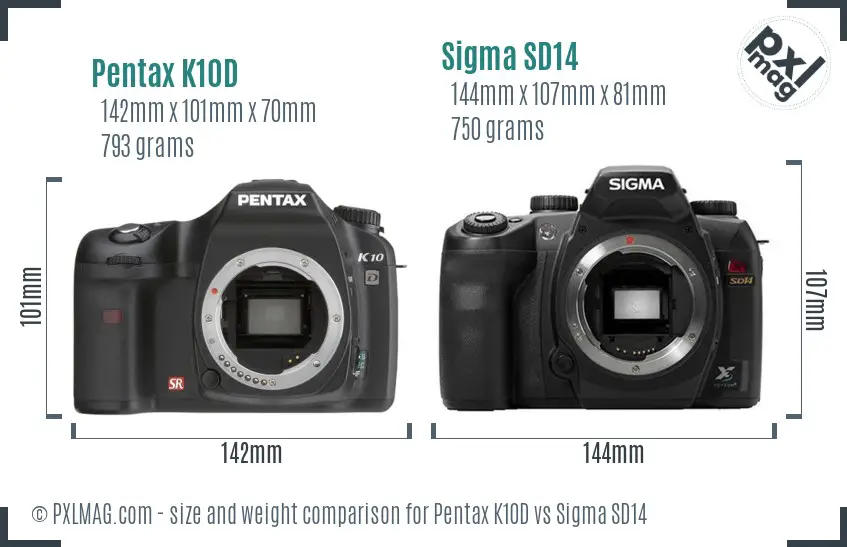 Pentax K10D vs Sigma SD14 size comparison