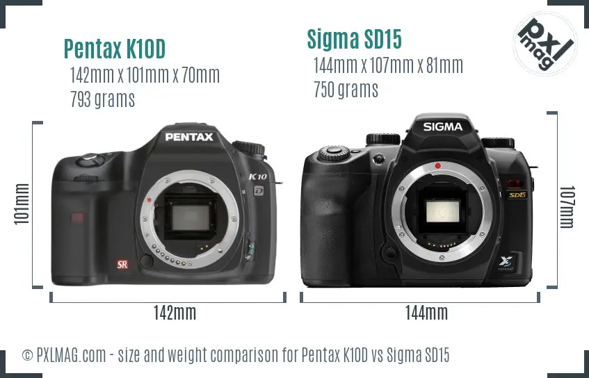 Pentax K10D vs Sigma SD15 size comparison