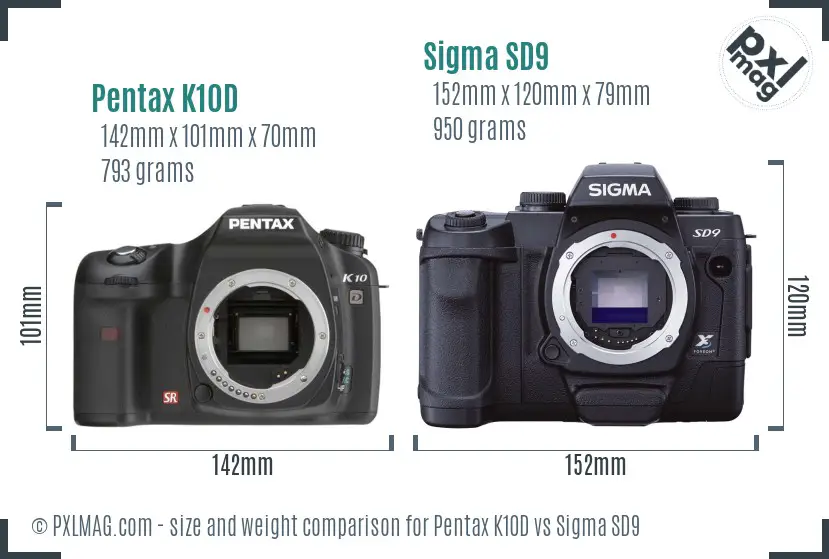Pentax K10D vs Sigma SD9 size comparison