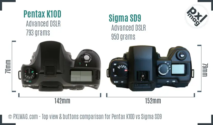 Pentax K10D vs Sigma SD9 top view buttons comparison