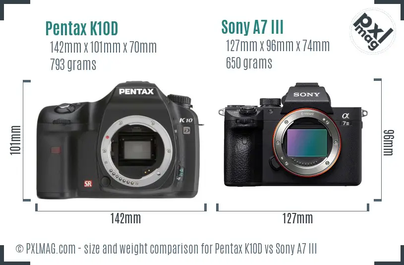 Pentax K10D vs Sony A7 III size comparison