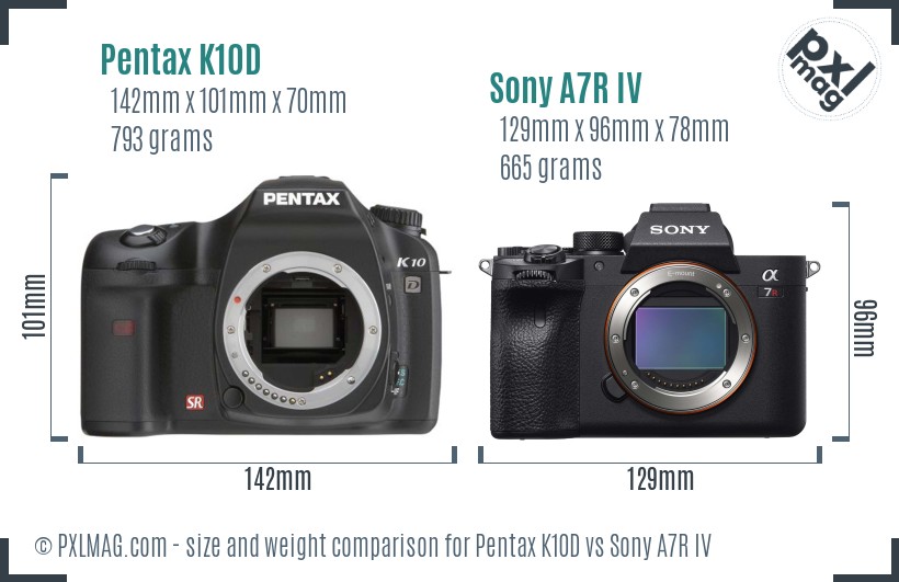 Pentax K10D vs Sony A7R IV size comparison Pentax K10D vs Sony A7R IV size comparison