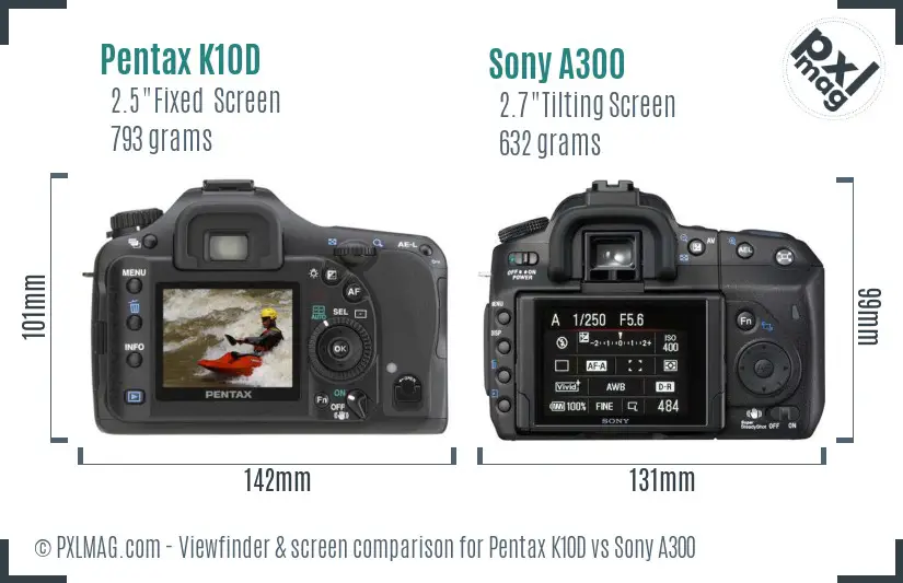 Pentax K10D vs Sony A300 Screen and Viewfinder comparison