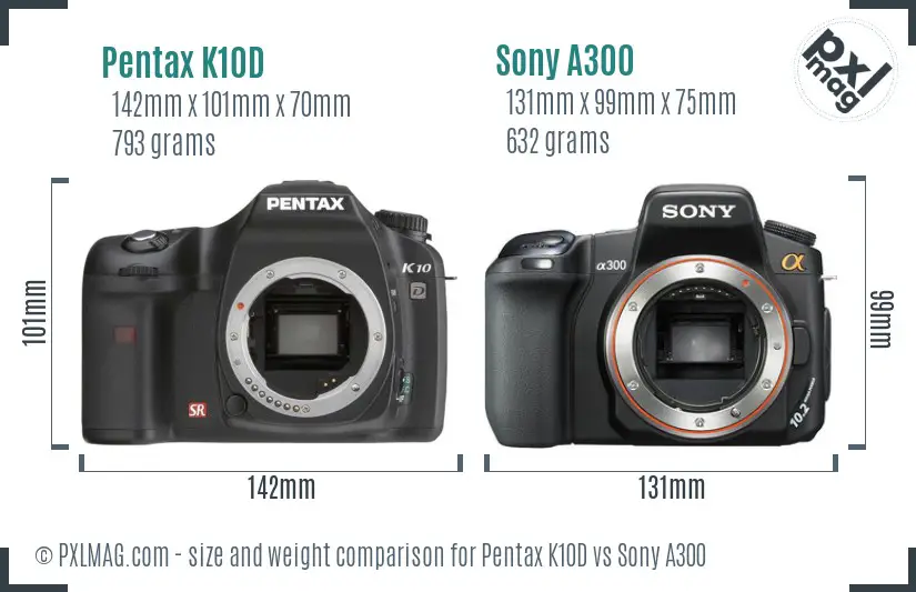 Pentax K10D vs Sony A300 size comparison