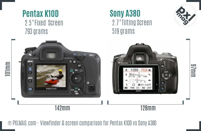 Pentax K10D vs Sony A380 Screen and Viewfinder comparison Pentax K10D vs Sony A380 Screen and Viewfinder comparison