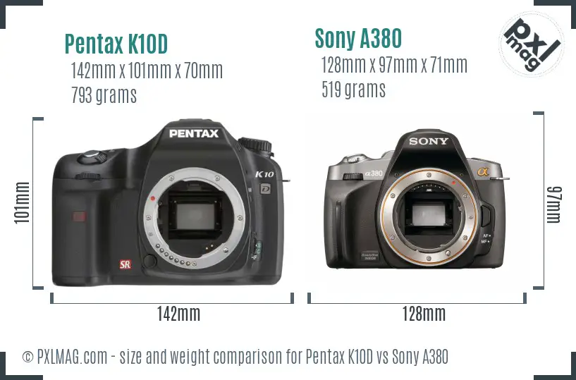 Pentax K10D vs Sony A380 size comparison Pentax K10D vs Sony A380 size comparison