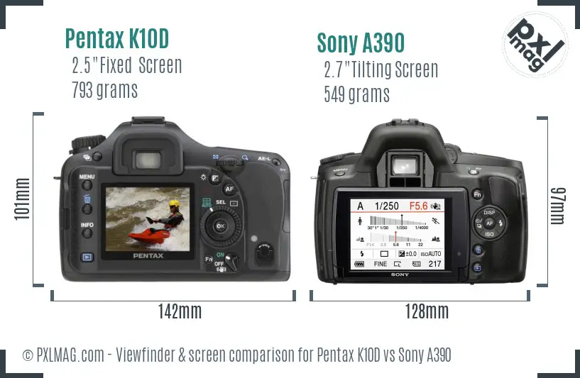 Pentax K10D vs Sony A390 Screen and Viewfinder comparison Pentax K10D vs Sony A390 Screen and Viewfinder comparison