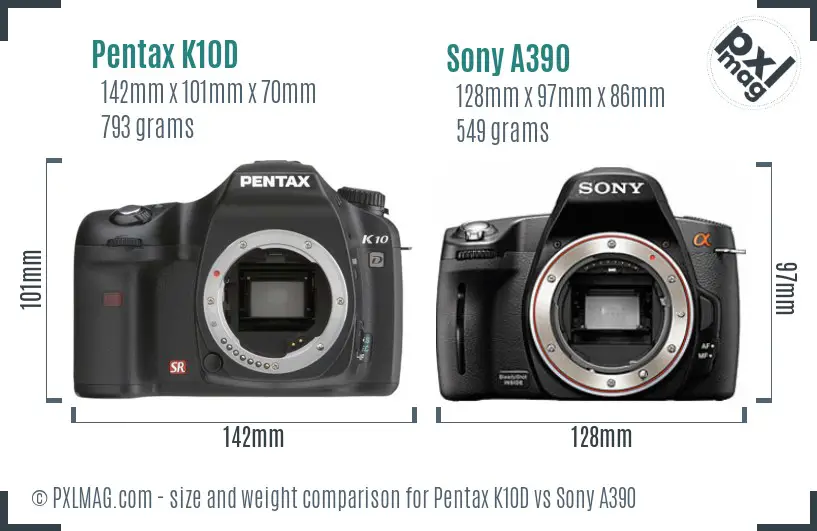 Pentax K10D vs Sony A390 size comparison Pentax K10D vs Sony A390 size comparison