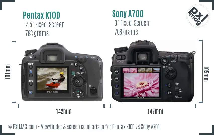Pentax K10D vs Sony A700 Screen and Viewfinder comparison