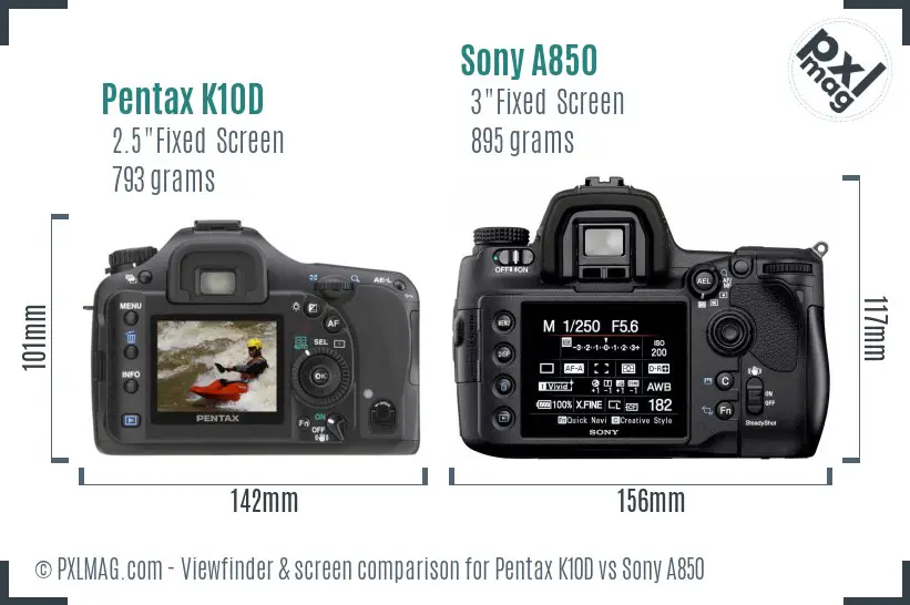 Pentax K10D vs Sony A850 Screen and Viewfinder comparison