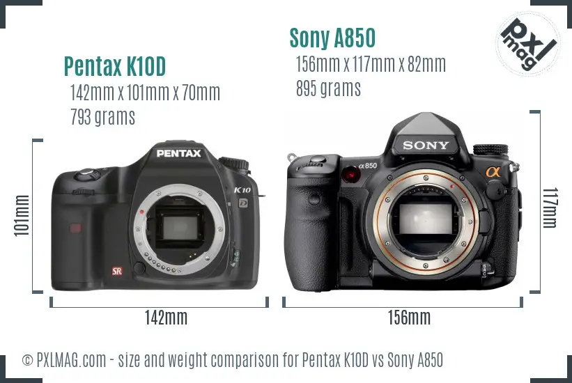 Pentax K10D vs Sony A850 size comparison