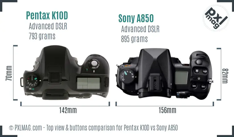 Pentax K10D vs Sony A850 top view buttons comparison