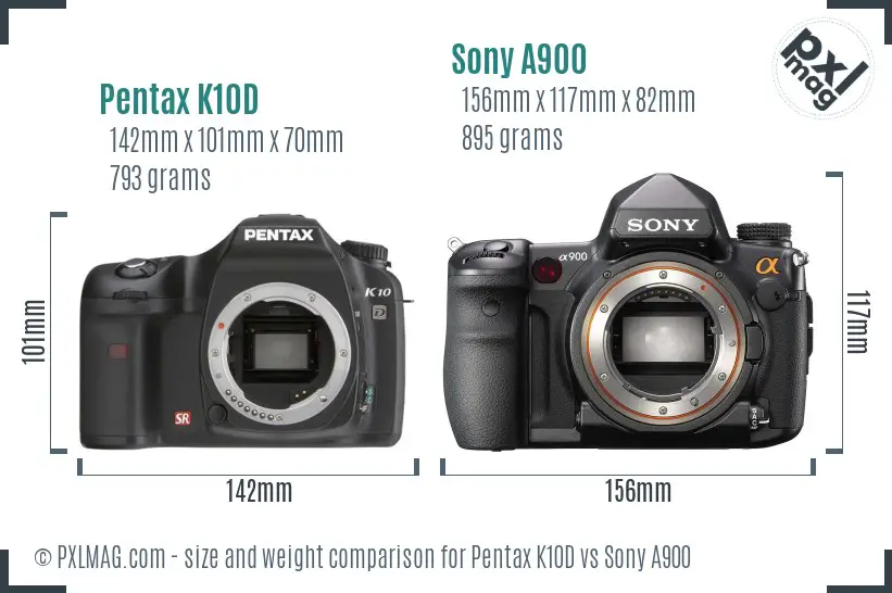 Pentax K10D vs Sony A900 size comparison