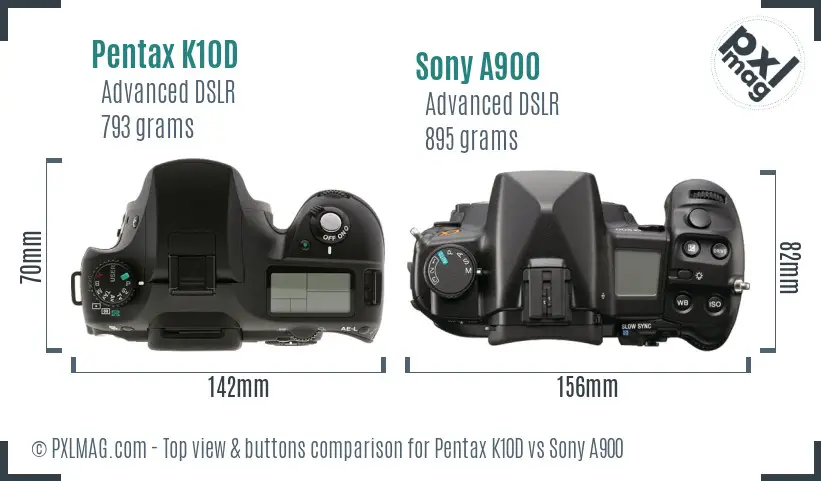 Pentax K10D vs Sony A900 top view buttons comparison