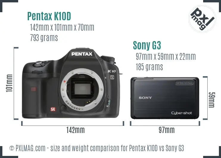 Pentax K10D vs Sony G3 size comparison