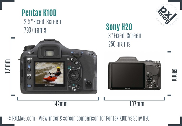 Pentax K10D vs Sony H20 Screen and Viewfinder comparison