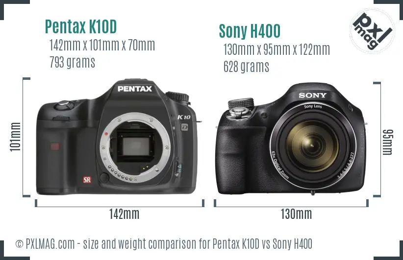 Pentax K10D vs Sony H400 size comparison