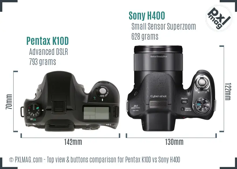 Pentax K10D vs Sony H400 top view buttons comparison