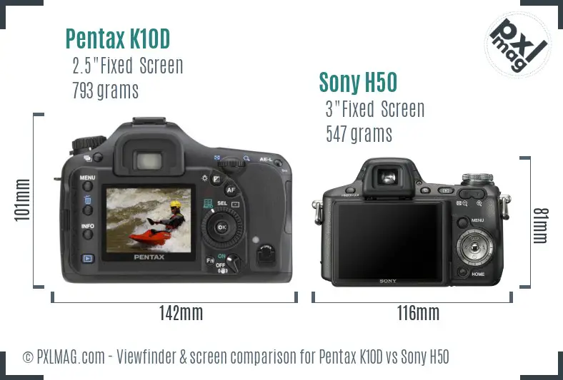 Pentax K10D vs Sony H50 Screen and Viewfinder comparison Pentax K10D vs Sony H50 Screen and Viewfinder comparison