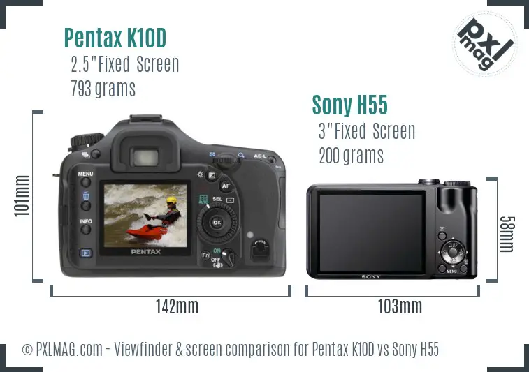 Pentax K10D vs Sony H55 Screen and Viewfinder comparison