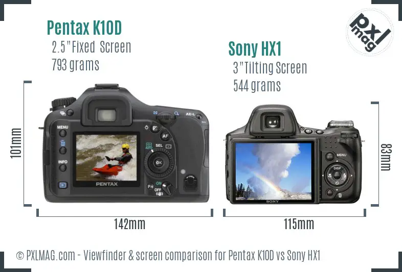 Pentax K10D vs Sony HX1 Screen and Viewfinder comparison