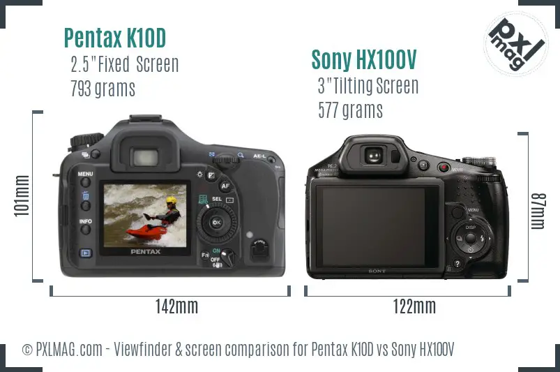 Pentax K10D vs Sony HX100V Screen and Viewfinder comparison Pentax K10D vs Sony HX100V Screen and Viewfinder comparison