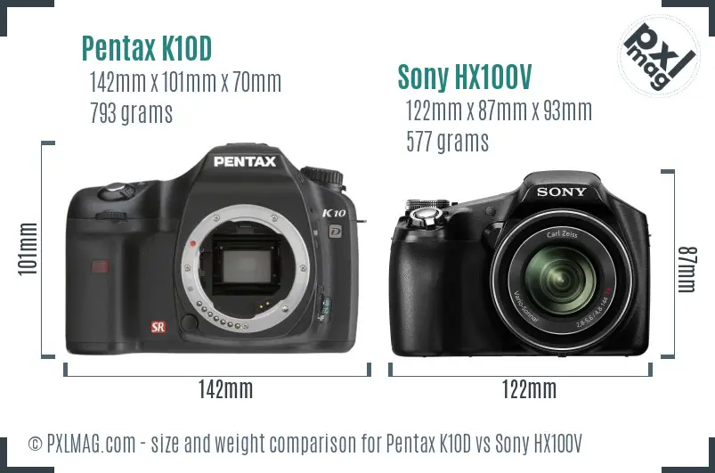 Pentax K10D vs Sony HX100V size comparison Pentax K10D vs Sony HX100V size comparison