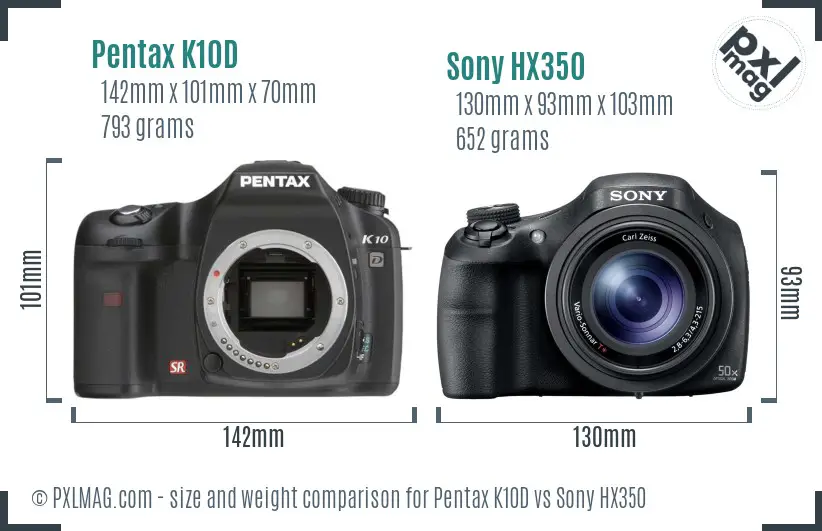 Pentax K10D vs Sony HX350 size comparison Pentax K10D vs Sony HX350 size comparison