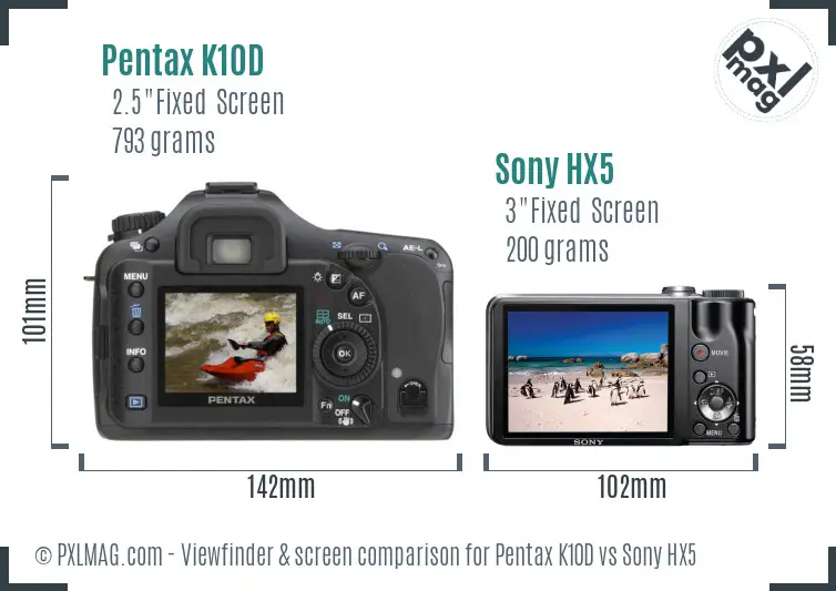 Pentax K10D vs Sony HX5 Screen and Viewfinder comparison