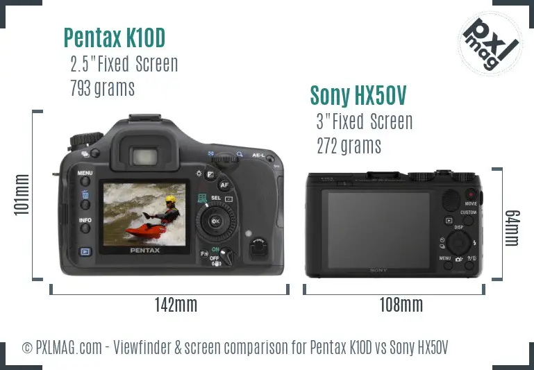 Pentax K10D vs Sony HX50V Screen and Viewfinder comparison