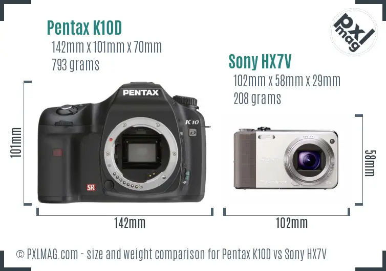 Pentax K10D vs Sony HX7V size comparison Pentax K10D vs Sony HX7V size comparison