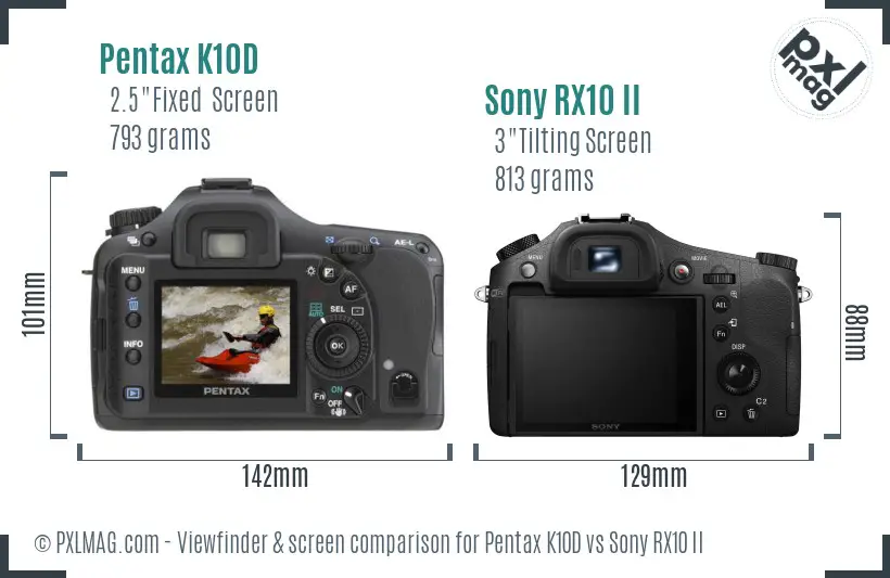 Pentax K10D vs Sony RX10 II Screen and Viewfinder comparison Pentax K10D vs Sony RX10 II Screen and Viewfinder comparison