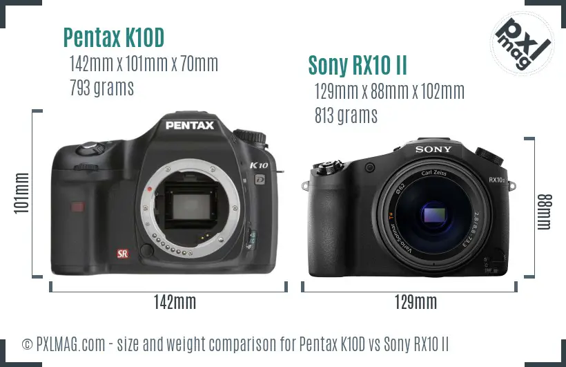 Pentax K10D vs Sony RX10 II size comparison Pentax K10D vs Sony RX10 II size comparison
