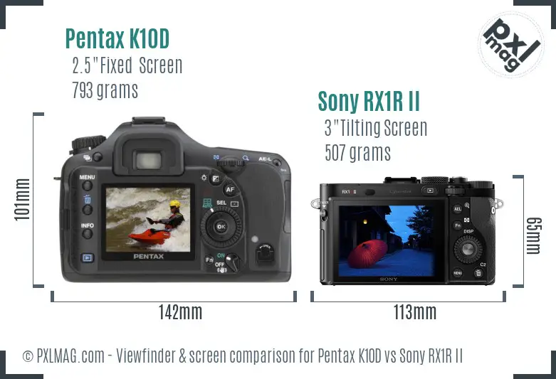 Pentax K10D vs Sony RX1R II Screen and Viewfinder comparison