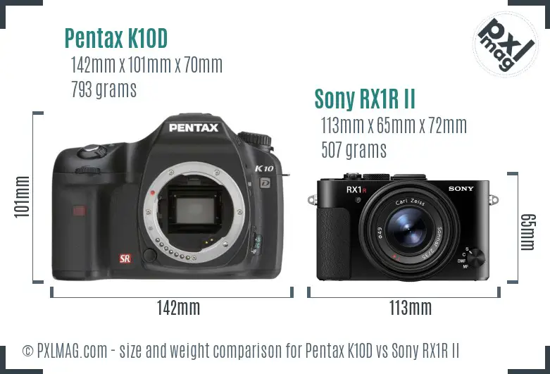 Pentax K10D vs Sony RX1R II size comparison