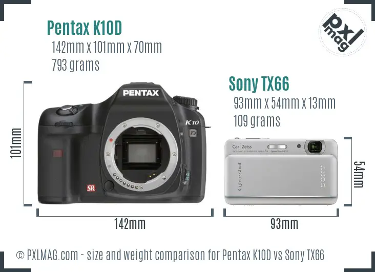 Pentax K10D vs Sony TX66 size comparison Pentax K10D vs Sony TX66 size comparison