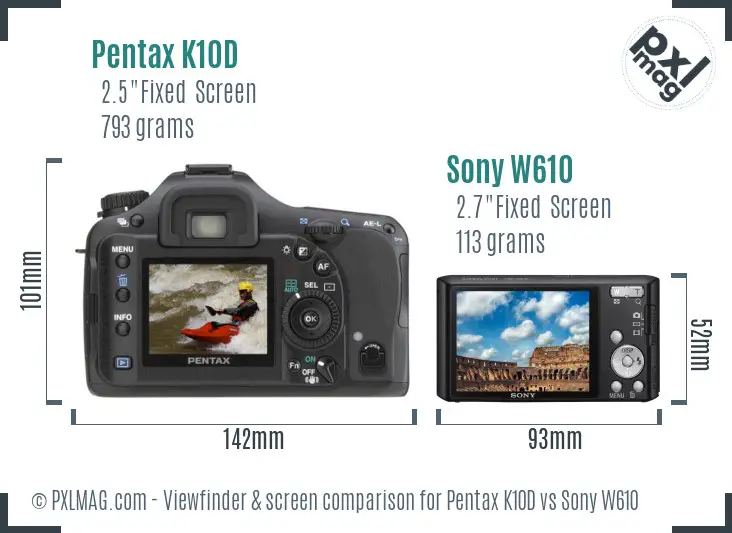 Pentax K10D vs Sony W610 Screen and Viewfinder comparison