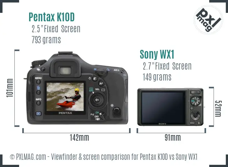 Pentax K10D vs Sony WX1 Screen and Viewfinder comparison