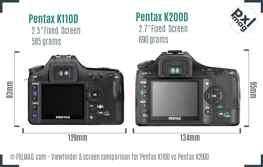 Pentax K110D vs Pentax K200D Screen and Viewfinder comparison