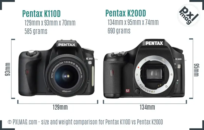 Pentax K110D vs Pentax K200D size comparison